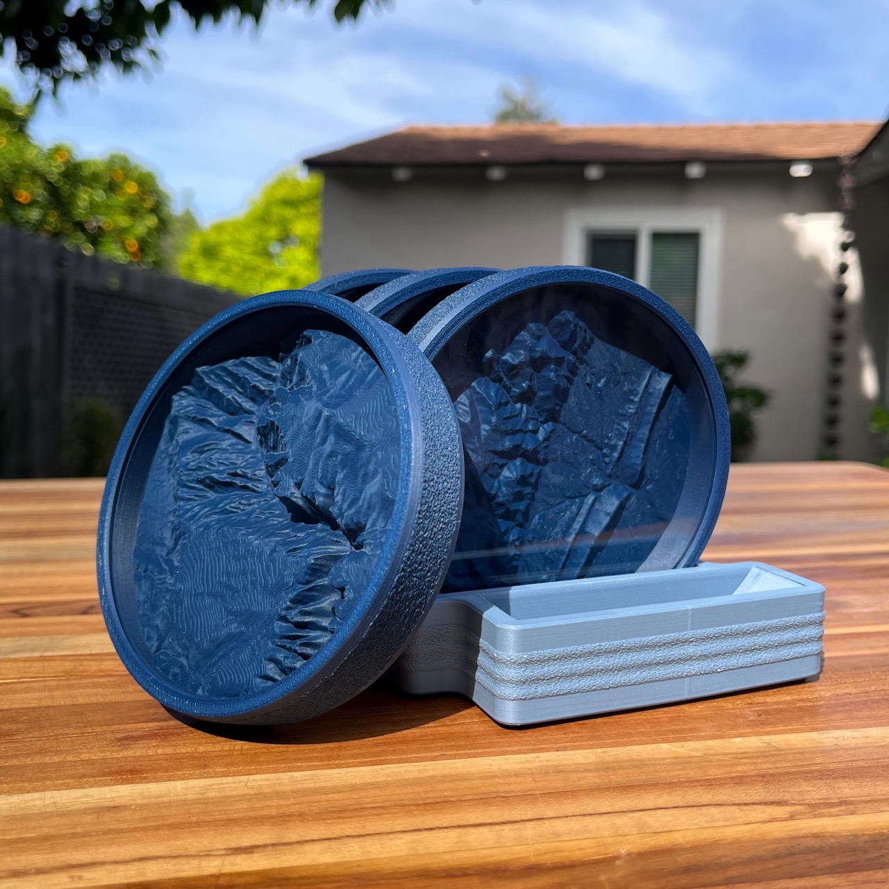 Navy topograff with tempered glass top